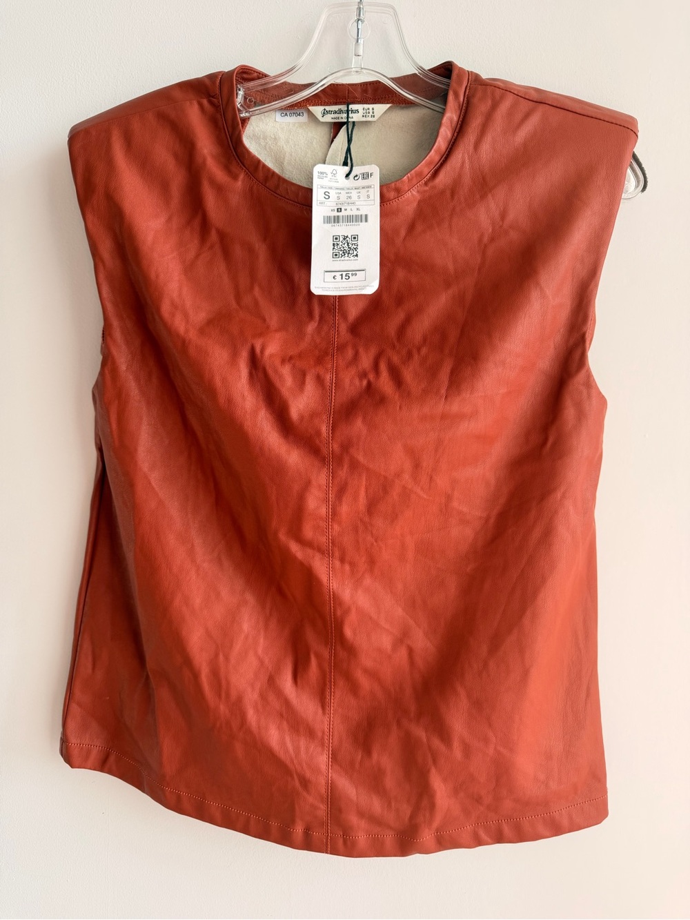 stradivarius Sleeveless Faux Leather Top - Rust Orange